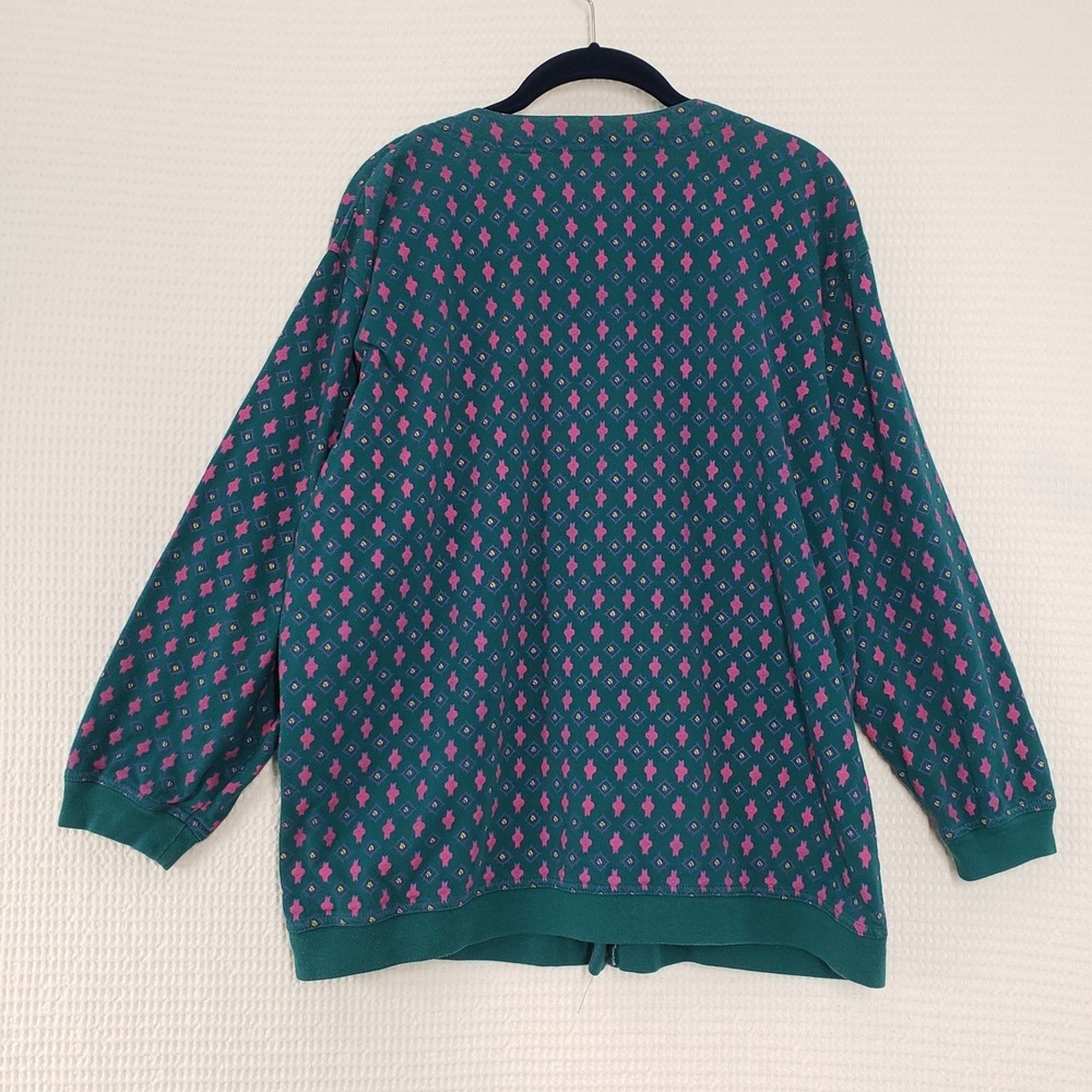 Vintage Izod 3pc Skirt Set XL Teal Pink Cardigan Henley Midi Skirt Stripe Modest - Picture 4 of 16
